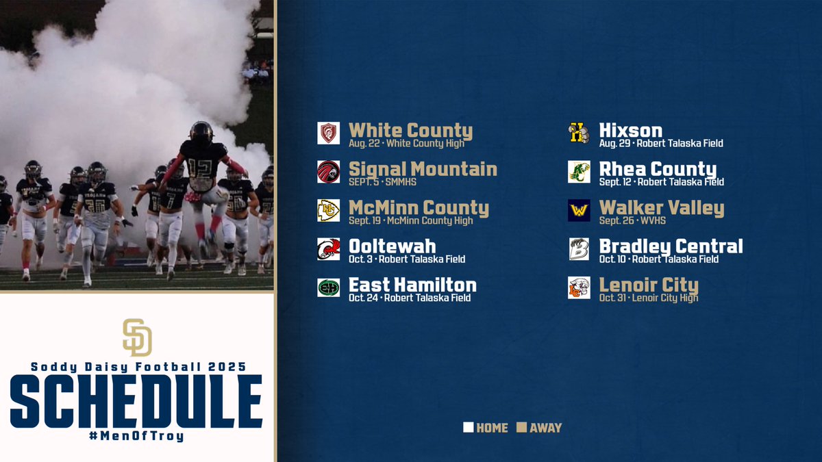 SDTrojansFB's tweet image. 2025 schedule is live! Quality opponents week in and week out. Big time games with big time players! It’s why you play. See Trojan Nation in Sparta August 22nd!
#MenOfTroy
