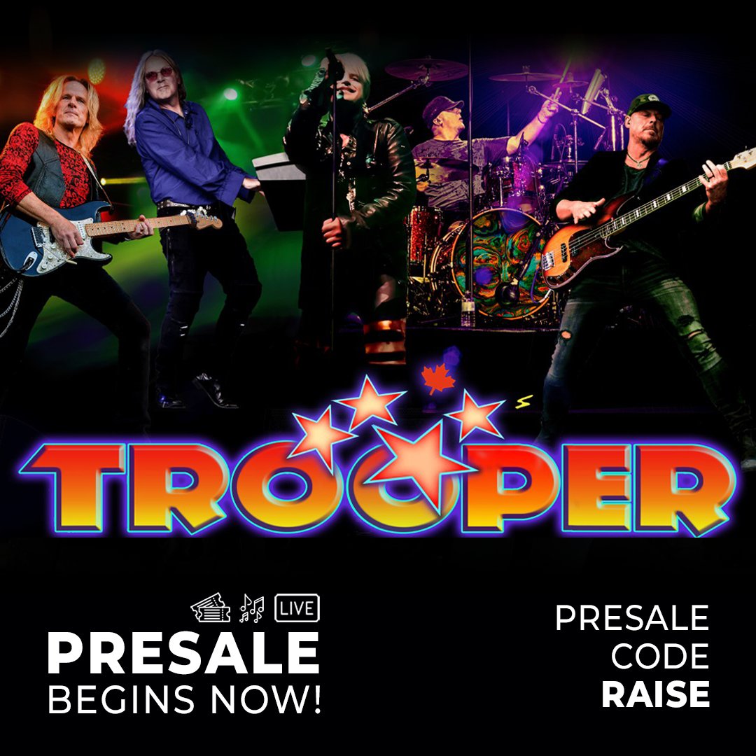Grey Eagle Resort & Casino (@greyeagleresort) on Twitter photo π Trooper Presale π
Presale to see Canada's legendary party band β¨ Trooper β¨ at the Event Centre at Grey Eagle Resort & Casino on Friday, February 21st is now LIVE! Details below:
ποΈ Presale date & time: Wed Nov 27th until 10 PM
π Presale code: RAISE
ticketmaster.ca/event/11006174β¦ π Trooper Presale π
Presale to see Canada's legendary party band β¨ Trooper β¨ at the Event Centre at Grey Eagle Resort & Casino on Friday, February 21st is now LIVE! Details below:
ποΈ Presale date & time: Wed Nov 27th until 10 PM
π Presale code: RAISE
ticketmaster.ca/event/11006174β¦