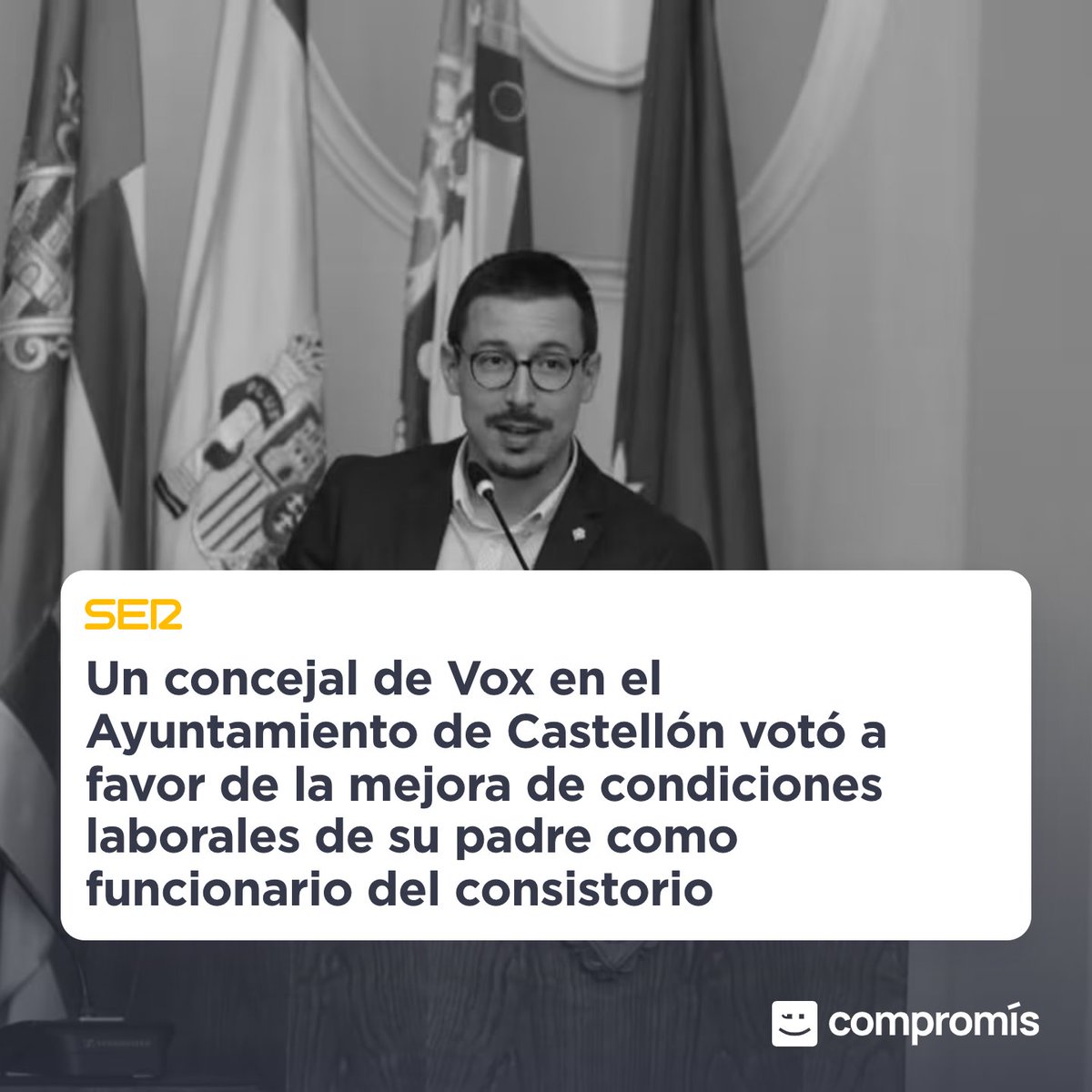 Alberto Vidal, regidor de govern de l’Ajuntament de Castelló, ha votat a favor d'un acord que beneficia directament el seu pare, director d’Urbanisme, tot i reconèixer que hauria d’haver-se abstingut.

Amiguisme i falta d’ètica política, així és com treballa l'ultradreta.