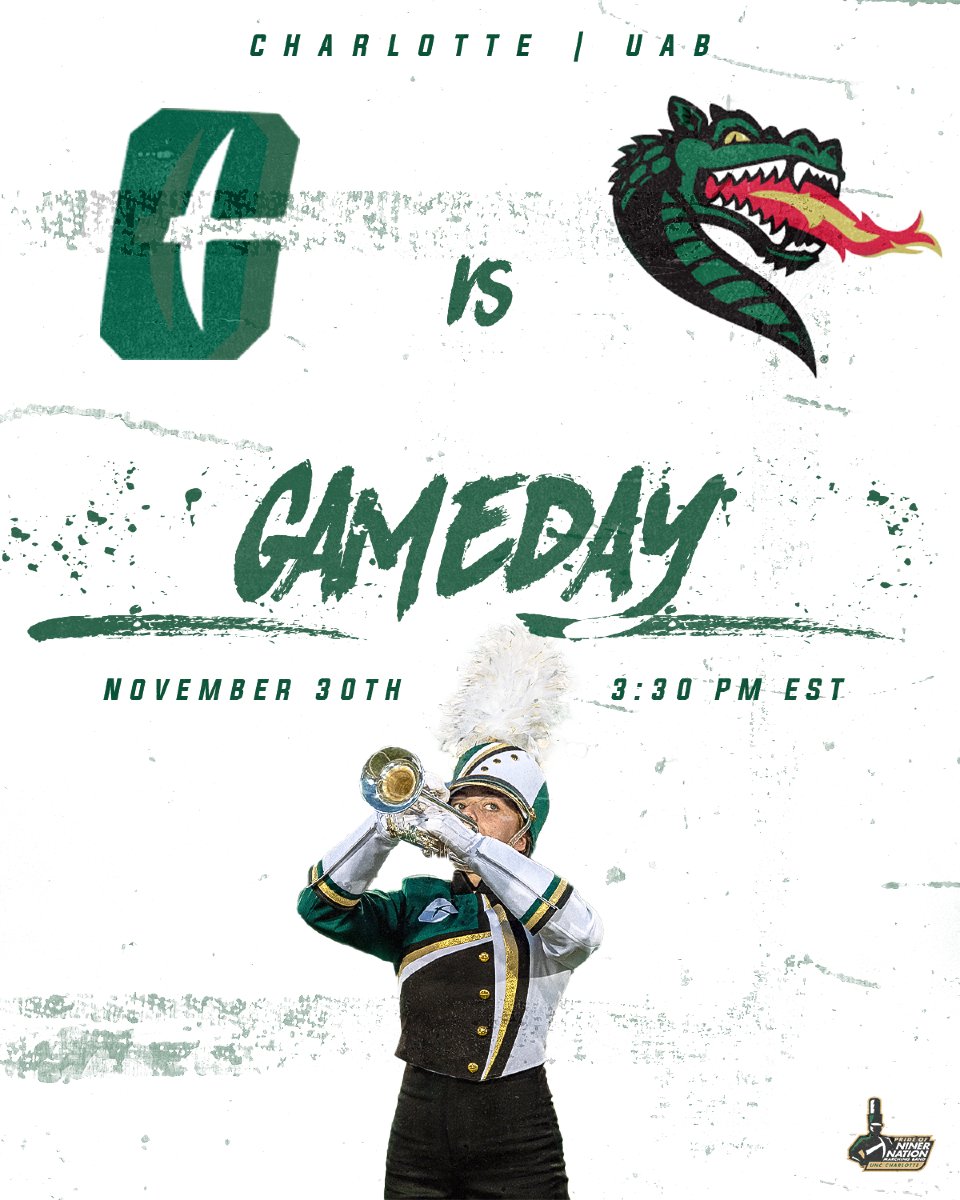 PNNMB's tweet image. This Saturday at 3:30PM EST, @charlottefootball will take on UAB at Jerry Richardson Stadium! Don't forget to check us out during Pregame, Halftime, in the Stands, the EPIC Building, and at the Alumni Pavilion!