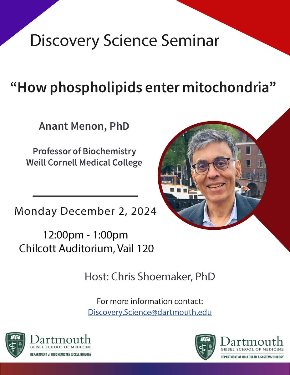 MSBDartmouth (@msbdartmouth) on Twitter photo Please join the Discovery Science Seminar Series in Chilcott at 12pm on Monday the 2nd to hear about Anant Menon's research. <a href="/dartmouth/">Dartmouth 🌲</a> <a href="/DartGRAD/">DartGRAD</a> <a href="/MCBDartmouth/">Dartmouth MCB Graduate Program</a> <a href="/DartmouthNeuro/">Integrative Neuroscience at Dartmouth (IND)</a> <a href="/QBSdartmouth/">Dartmouth QBS</a> <a href="/DartmouthBCB/">BCBDartmouth</a> <a href="/GeiselMed/">Geisel School of Medicine at Dartmouth</a> <a href="/WeillCornell/">Weill Cornell Medicine</a> Please join the Discovery Science Seminar Series in Chilcott at 12pm on Monday the 2nd to hear about Anant Menon's research. <a href="/dartmouth/">Dartmouth 🌲</a> <a href="/DartGRAD/">DartGRAD</a> <a href="/MCBDartmouth/">Dartmouth MCB Graduate Program</a> <a href="/DartmouthNeuro/">Integrative Neuroscience at Dartmouth (IND)</a> <a href="/QBSdartmouth/">Dartmouth QBS</a> <a href="/DartmouthBCB/">BCBDartmouth</a> <a href="/GeiselMed/">Geisel School of Medicine at Dartmouth</a> <a href="/WeillCornell/">Weill Cornell Medicine</a>