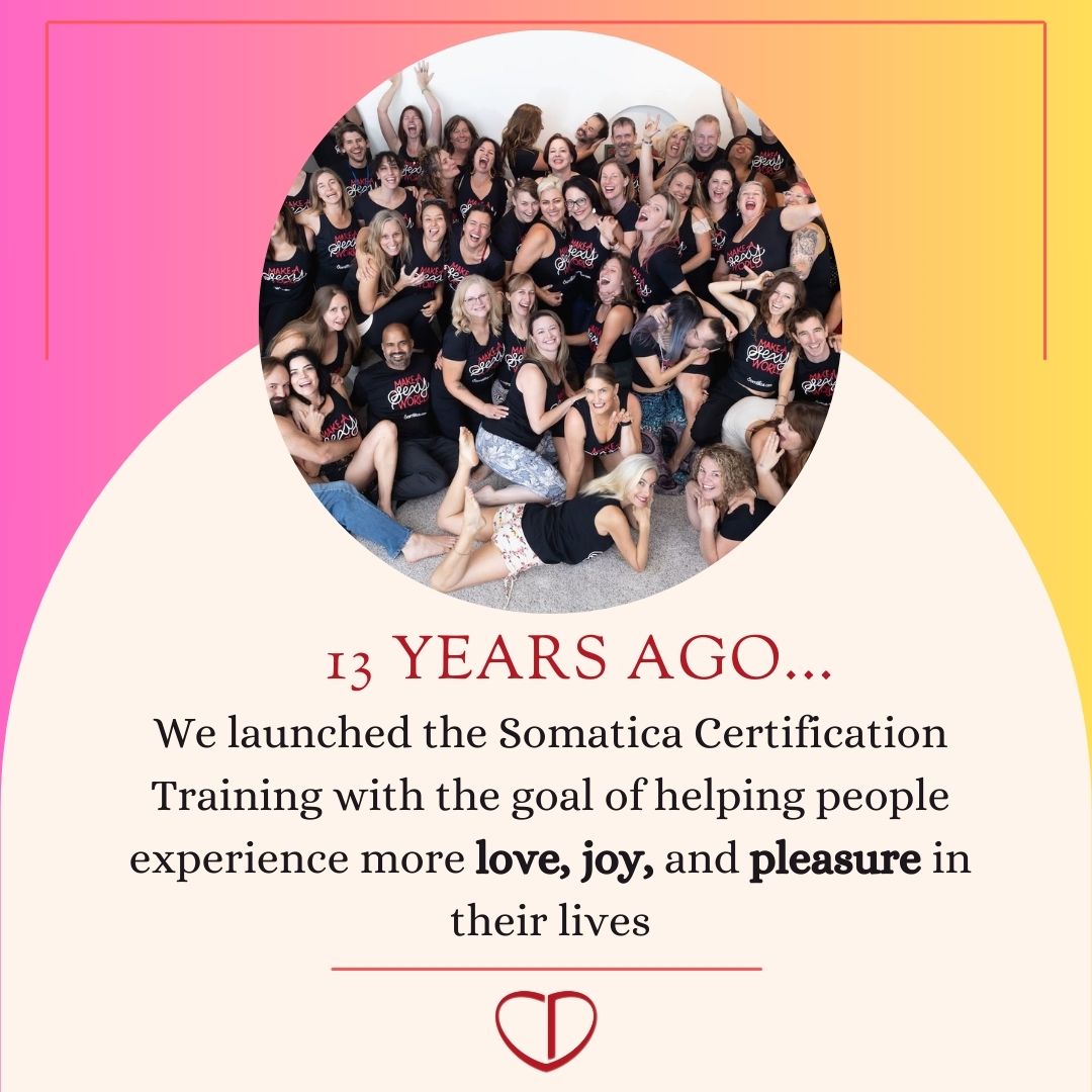 What we didn't expect? An incredibly supportive, thriving community 💛 Thank you for always showing up for each other, sharing your wisdom, and celebrating together! 🌎💖 #somatica #somaticainstitute #celesteanddanielle #celestehirschman #danielleharel #viral #relationshipcoach