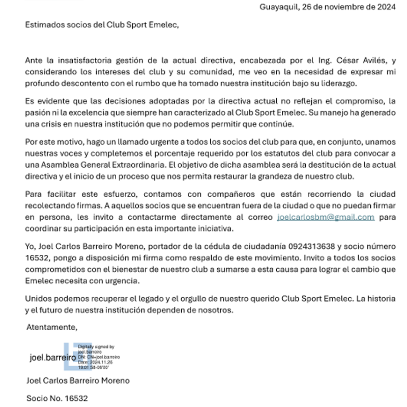 Reuniendo firmas para salvar a Emelec! Socio Azul, es ahora o nunca. Contáctate para poner tu firma y salvar al club.