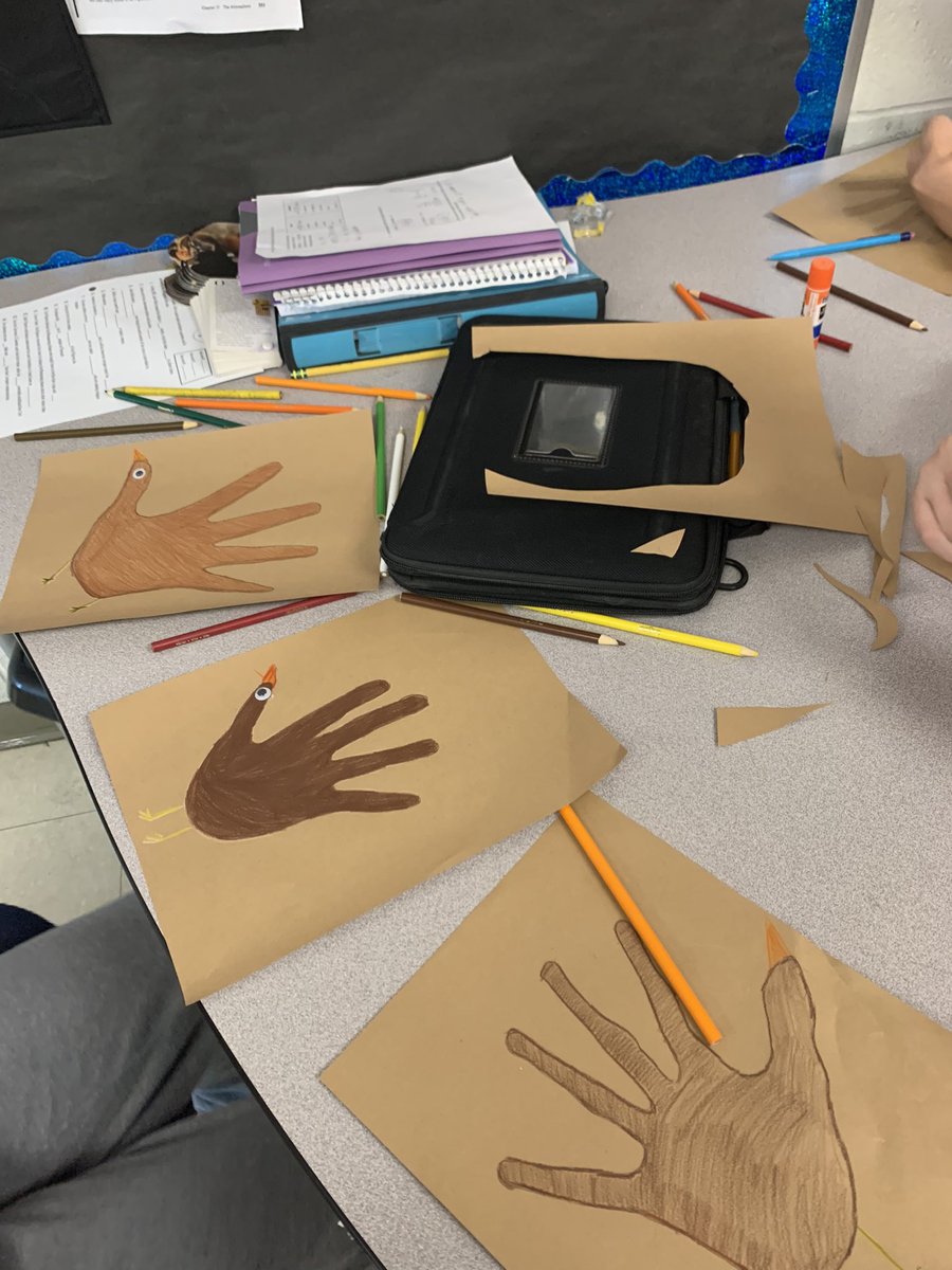 If you’re ever wondering how to pass the time on the Wednesday before Thanksgiving with your 8th graders try paper turkeys!! We had about 45-60 mins to fill before/after our turkey trot &amp; these kids LOVED it so much!!! Happy Thanksgiving from the turkeys in Room 222! 🦃
