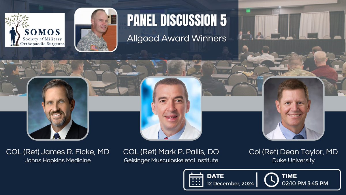 Society of Military Orthopaedic Surgeons (@milortho) on Twitter photo Celebrate excellence in orthopaedics at the Allgood Award Presentation and Panel! Join us as we honor this year’s winner for their remarkable contributions to the field and hear from past winners. bit.ly/3yT60oR #SOMOS2024 Celebrate excellence in orthopaedics at the Allgood Award Presentation and Panel! Join us as we honor this year’s winner for their remarkable contributions to the field and hear from past winners. bit.ly/3yT60oR #SOMOS2024