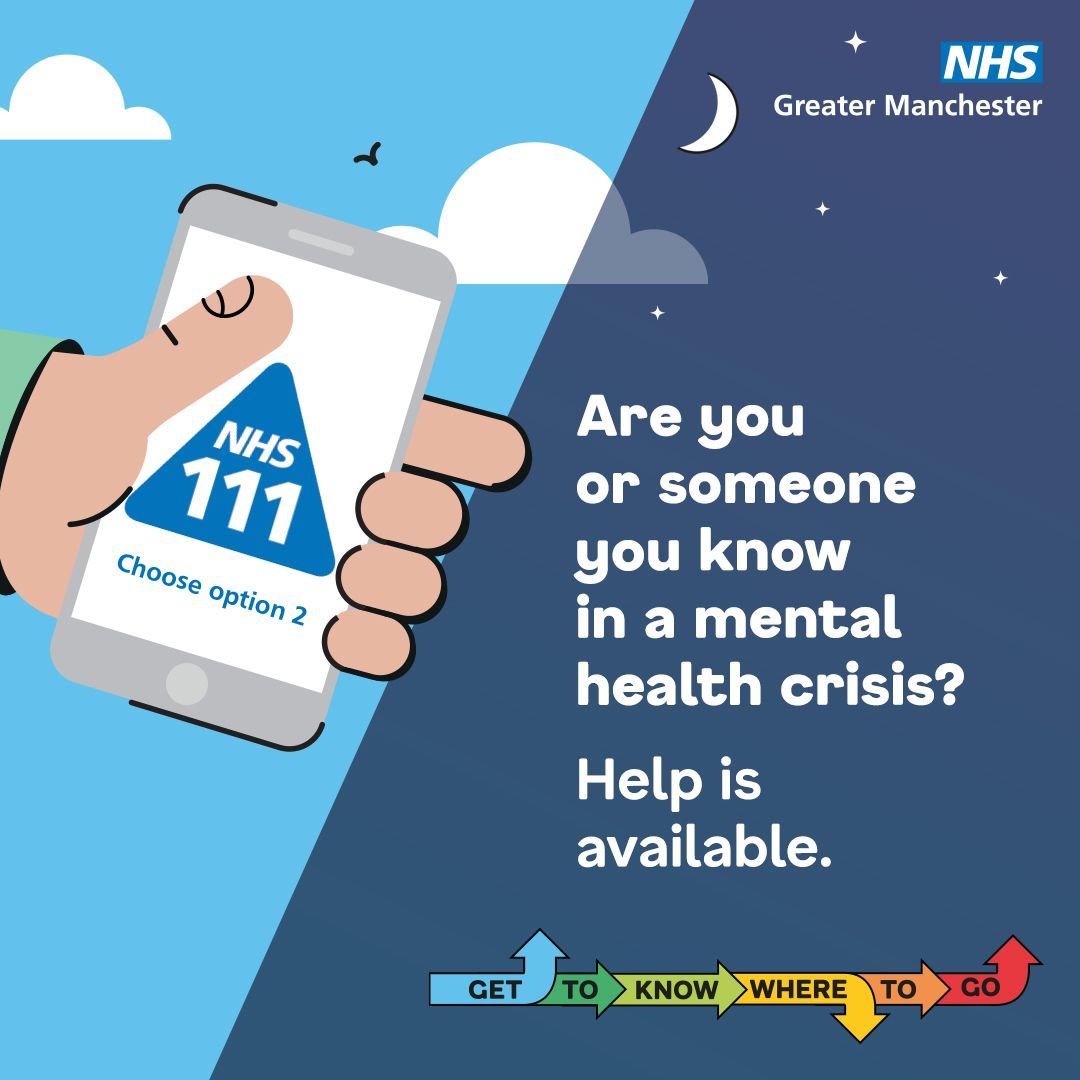 Call 111 and choose the mental health option (option 2) if you, or someone you know, is experiencing a mental health crisis. 

Mental health advisors are available 24/7 to listen and help you find the right support. 

#NHS111 #GTKWTG