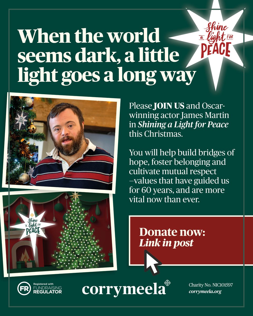 When the world feels dark, a little light goes a long way. 🌟
🙏 Join us &amp; Oscar-winner James Martin in Shining a Light for Peace this Christmas. Add your message &amp; donate to our virtual tree:
👉 tinyurl.com/4acm4net
Let’s build hope &amp; belonging this season. Please share! 🎄