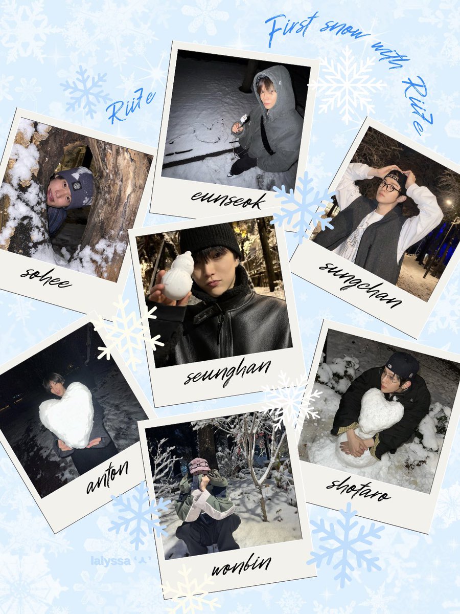 lalyssasa's tweet image. first snow with seven riize 🩵❄️☃️