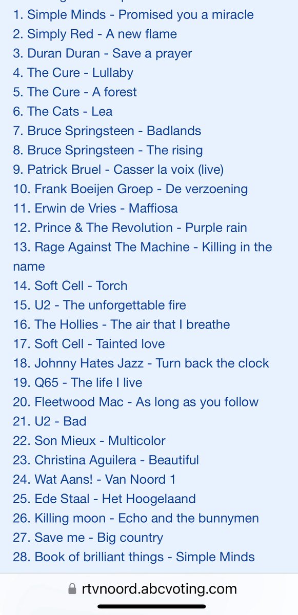foeterkont's tweet image. In navolging van ⁦@Niiwino⁩ ook maar gestemd op de top 28 nummers voor RTV Noord #stemweek
