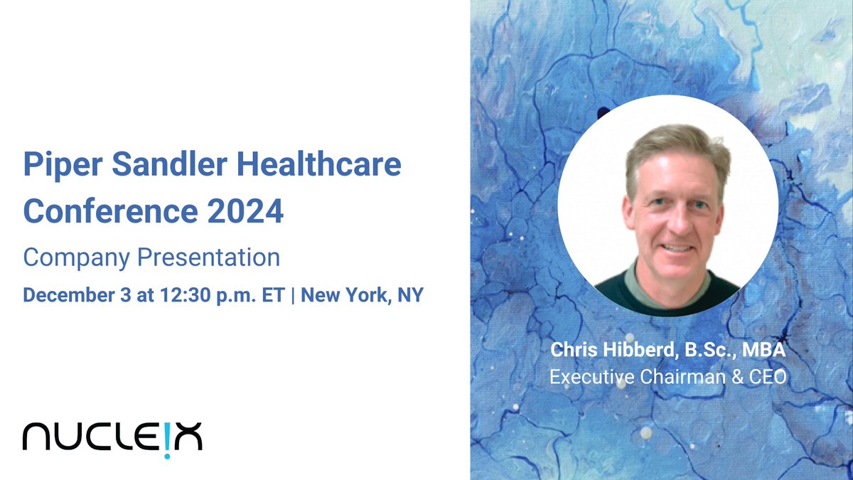 NUCLEIX (@nucleix2) on Twitter photo Next week, our CEO, Chris Hibberd, will be presenting at the <a href="/Piper_Sandler/">Piper Sandler</a> Healthcare Conference. Connect with us onsite for 1x1 meetings to learn more about our #liquidbiopsy tests that aim to detect #cancer earlier, when treatment can be most effective for patients. Next week, our CEO, Chris Hibberd, will be presenting at the <a href="/Piper_Sandler/">Piper Sandler</a> Healthcare Conference. Connect with us onsite for 1x1 meetings to learn more about our #liquidbiopsy tests that aim to detect #cancer earlier, when treatment can be most effective for patients.