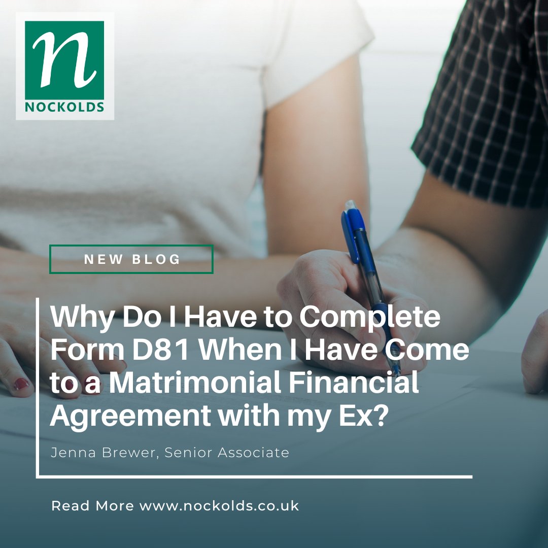 Even if you have reached a financial agreement with your ex-partner, completing Form D81 is an important step in finalising your arrangement.

In her latest article, Jenna Brewer discusses the importance of this form. Read the full article here » ow.ly/vjV350UgTWh