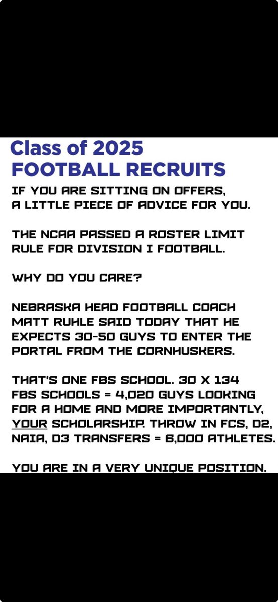 Greg Frantz (@coach_frantz) on Twitter photo The Portal is crazy right now, my timeline is LITTERED with guys entering. HS recruits aren't only competing with the class of 2025, you're also competing against the 6k in the portal. 
Appreciate every opportunity and go to the place that BEST FITS YOU, not your social media! The Portal is crazy right now, my timeline is LITTERED with guys entering. HS recruits aren't only competing with the class of 2025, you're also competing against the 6k in the portal. 
Appreciate every opportunity and go to the place that BEST FITS YOU, not your social media!