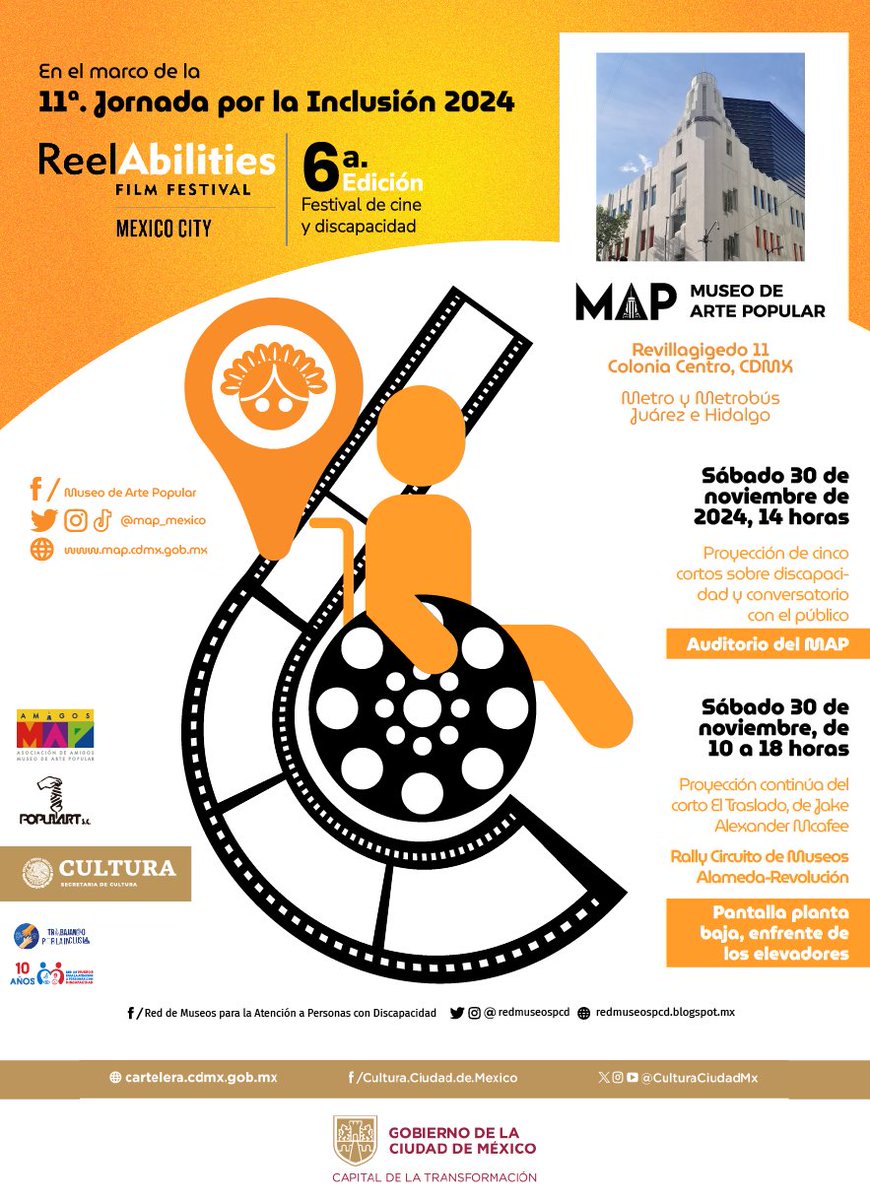 A las 14 horas del sábado 30 de noviembre en el Auditorio del <a href="/map_mexico/">Museo de Arte Popular</a> se presentan los cortos del festival <a href="/ReelAbilitiesMX/">ReelAbilitiesmx</a>  en el marco de la #11jornadaporlainclusión. Acceso gratuito para todo público, todos invitados...