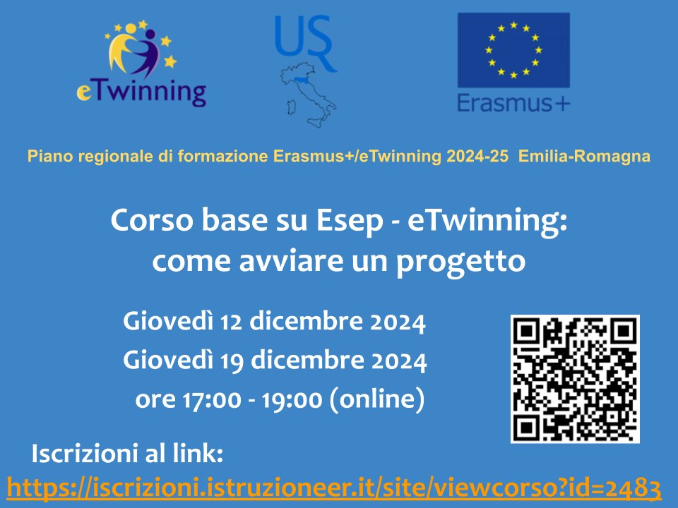 Ecco alcune proposte di formazione online offerte dal nostro gruppo regionale.
Sul sistema Iscrizioni ci sono già 5 appuntamenti: maggiori dettagli ed iscrizioni qui:
bit.ly/etwUSRER
Non perdete l'occasione!
#ErasmusPlus
#eTwinning
#lifelonglearning