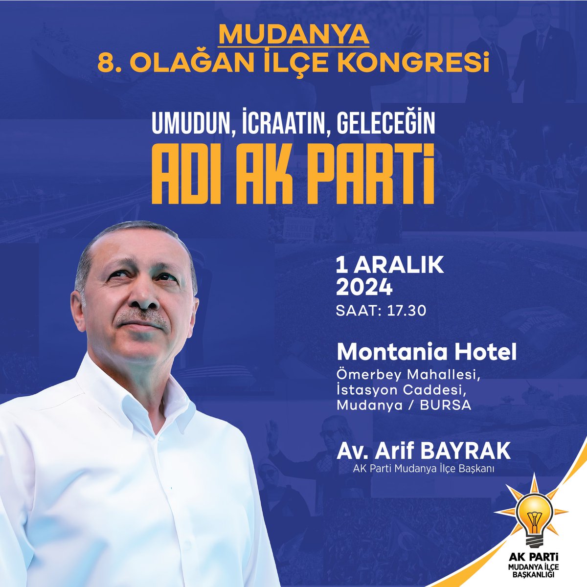 Mudanya 8. Olağan İlçe Kongremizi ilk günkü heyecanımızla gerçekleştiriyor, birlik ve beraberlik ruhuyla geleceğe umutla yürüyoruz. 🇹🇷

Tüm hemşehrilerimizi coşkumuza ortak olmaya bekliyoruz. 

📅 1 Aralık Pazar
🕐 17.30
📍 Mudanya Montania Hotel