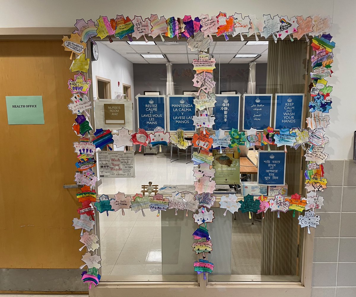AlcottSchool's tweet photo. Students recently participated in a school gratitude project. Our front entry is filled with leaves highlighting the things that students appreciate about our school community. Students are thankful for friends, family, teachers, computers, recess equipment, and so much more! https://t.co/Oe6TSg8H99