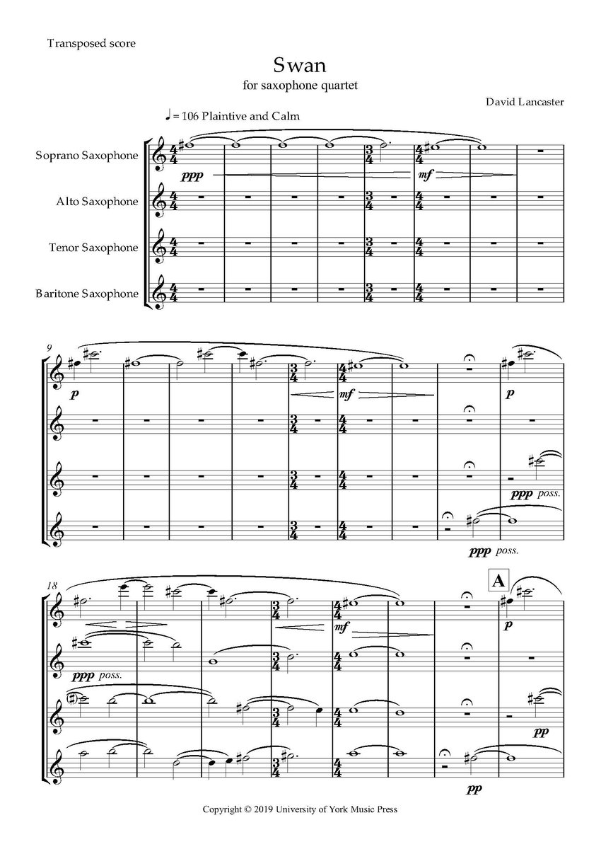 UYMP's tweet image. @DavidComposer's 'Swan' broadcast on RTE Lyric FM: David Lancaster's saxophone quartet Swan, published by UYMP, received a broadcast on RTE Lyric FM in... uymp.co.uk/news/2024-11-2…
