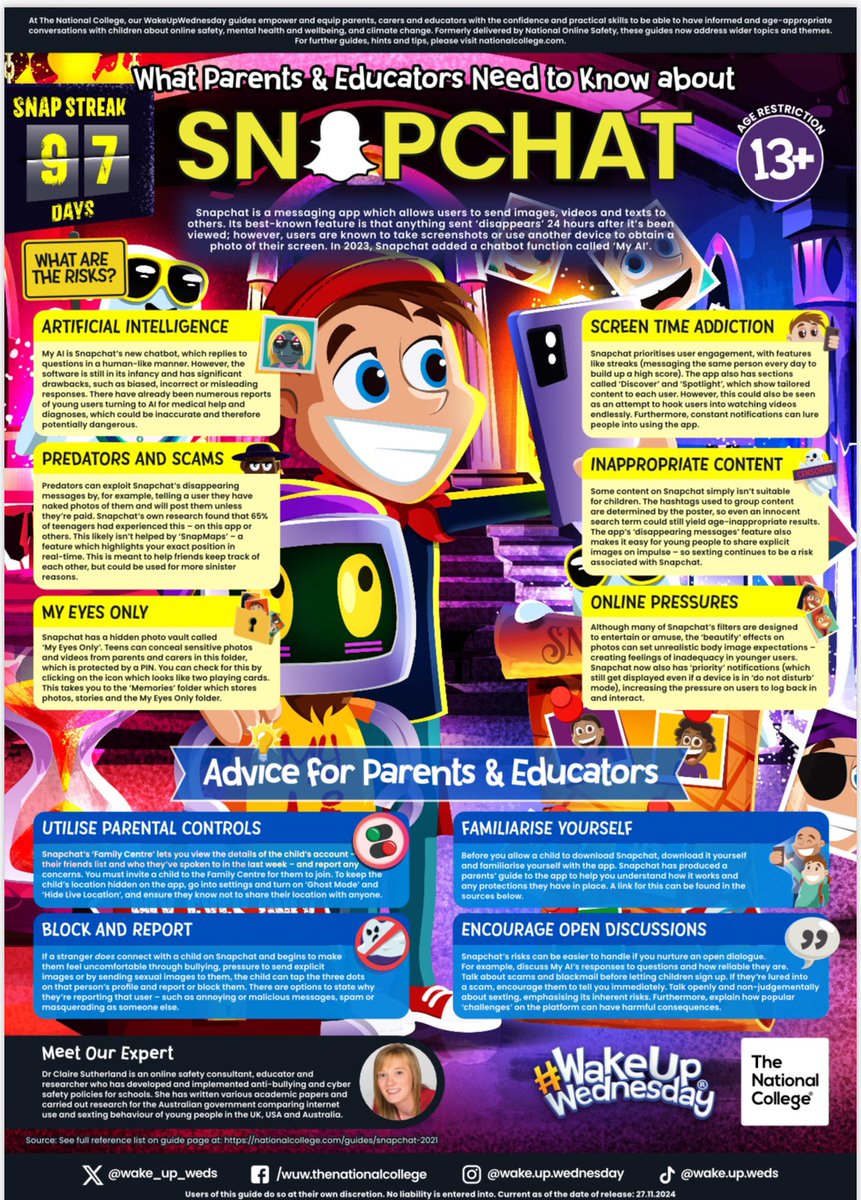 ⏰Wake up Wednesday⏰
 
This free guide brings you up to date with the risks associated with Snapchat, and lets you know how best to safeguard young people who use the app.