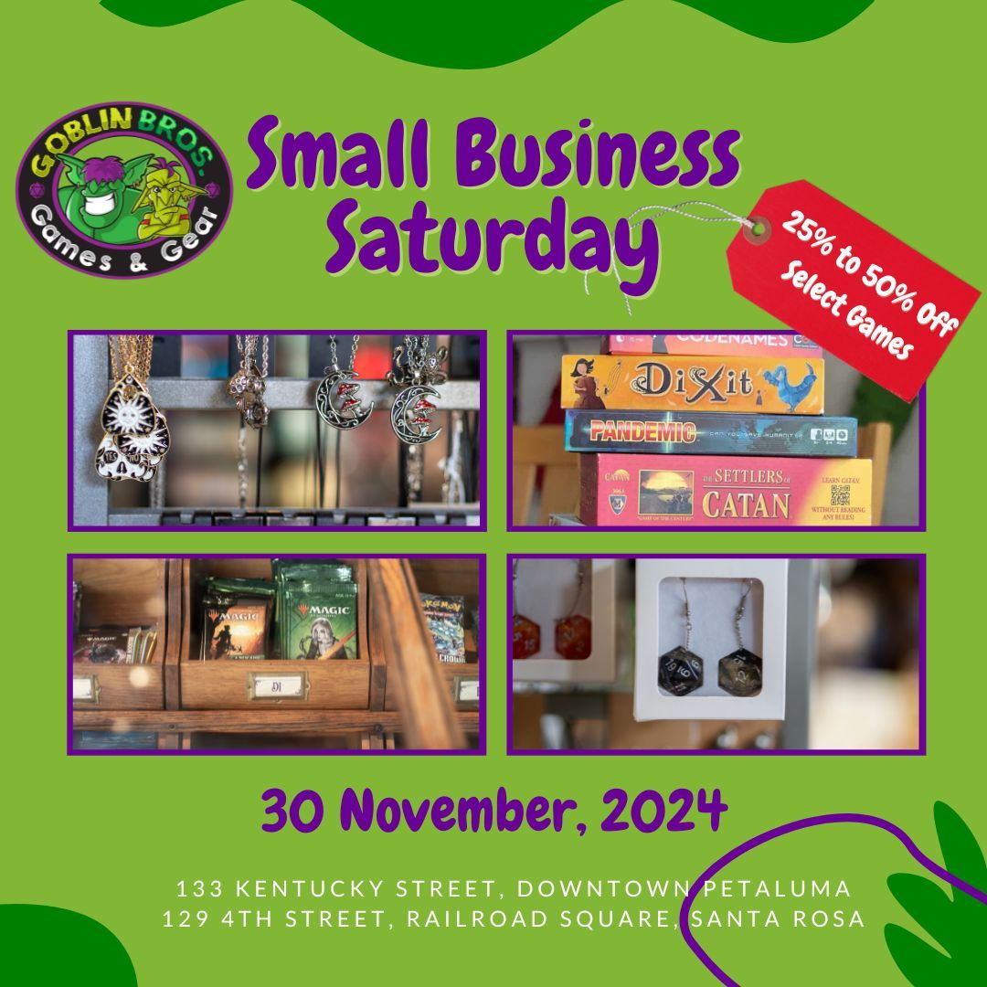 🎉 Small Business Saturday Sale! 🎉

Get 25%-50% OFF select games this Saturday! 
🎮✨ Whether for yourself or a gift, don’t miss out on huge savings.

Support local and save big! 🙌 #SmallBusinessSaturday #ShopLocal #GameOn #Sale