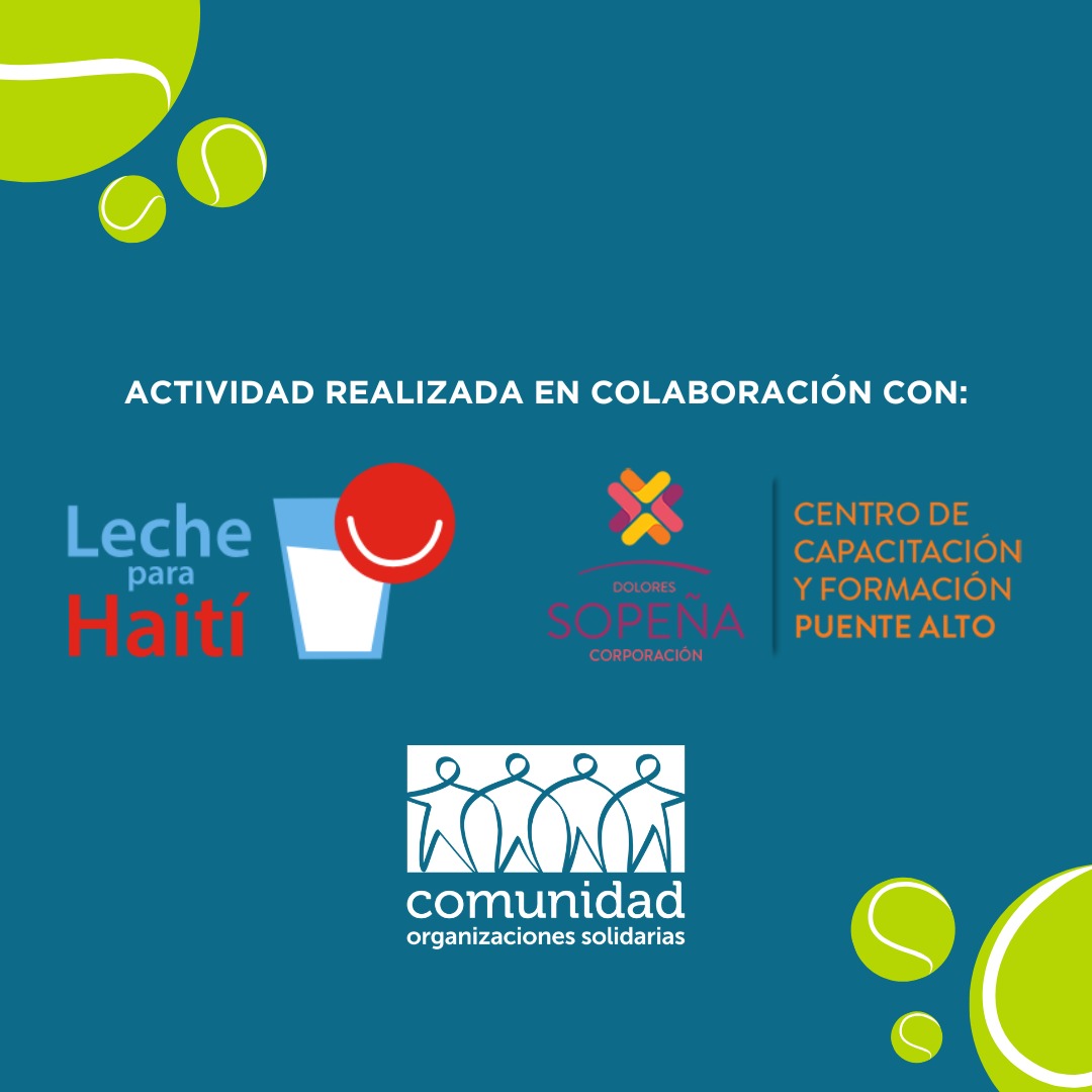La Fundación Futuros para el Tenis, Sopena y Leche para Haití se unen para llevar una hermosa actividad al campamento Millantú, en la comuna de Puente Alto 
Si quieres apoyar esta actividad puedes hacer una donación de alimentos no perecibles  en Avenida Lo Ovalle 2440, Lo Espejo