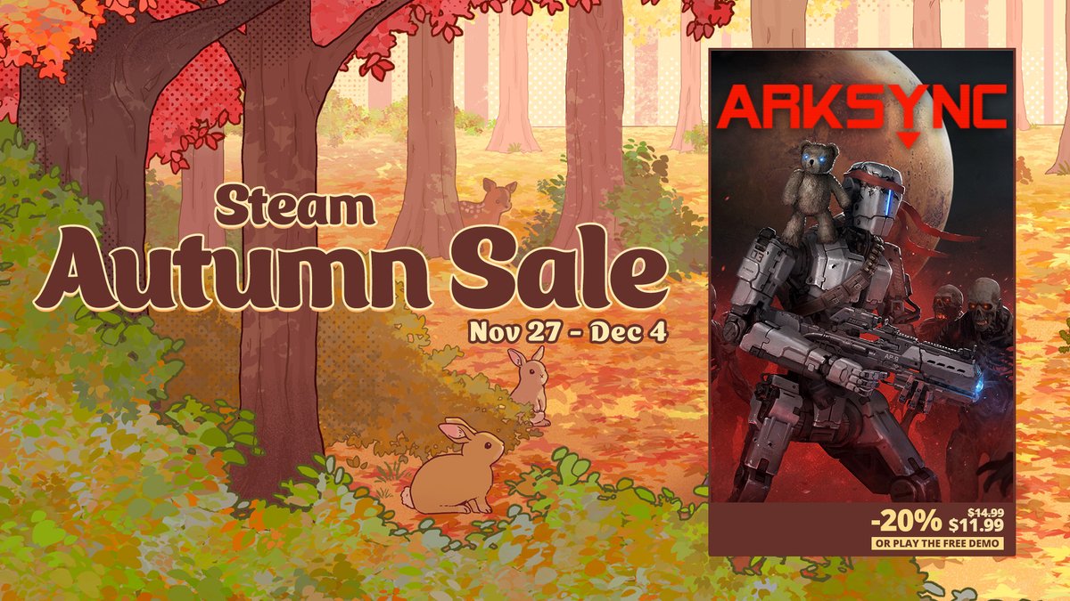 🕊️ Steam Autumn Sale is upon us! 🕊️

The Arksync Christmas update will go live before December 1st, and then I'm back to work on Episode 2! Schedule has been crazy so I'm excited for the break to get back into building.
store.steampowered.com/app/1828800/Ar…