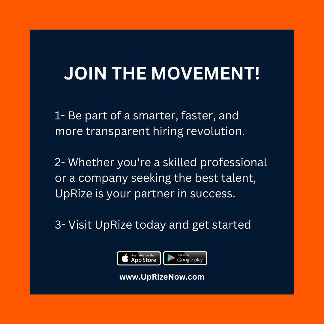 UpRizeNow's tweet photo. At UpRize, we’re redefining how skilled professionals and companies connect. 

Ready to experience smarter hiring and job-seeking? Join the UpRize movement today and elevate your journey with us!

#FutureOfWork #AIInnovation #UpRize #TalentMarketplace https://t.co/ZFK0AXVXDV