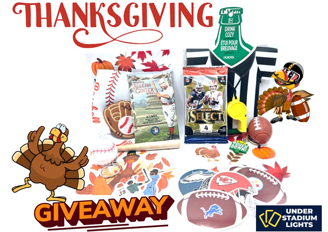 We have a couple of our #Thanksgiving promo goodie bags leftover, so let's do a giveaway!

1⃣ Follow <a href="/StadiumLites/">Under Stadium Lights</a> 
2⃣ Repost this post
3⃣ Tag a hobby friend

If your name is drawn, you &amp; your hobby friend will win a goodie bag with an assortment of sports collectibles.🏈⚾️