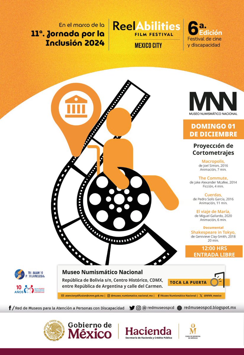 Para cerrar el primer fin de semana del festival <a href="/ReelAbilitiesMX/">ReelAbilitiesmx</a>  los esperamos en el <a href="/MNN_mexico/">Museo Numismático Nacional_ MNN</a> a las 12 horas, actividad sin costo para todo público, los esperamos...