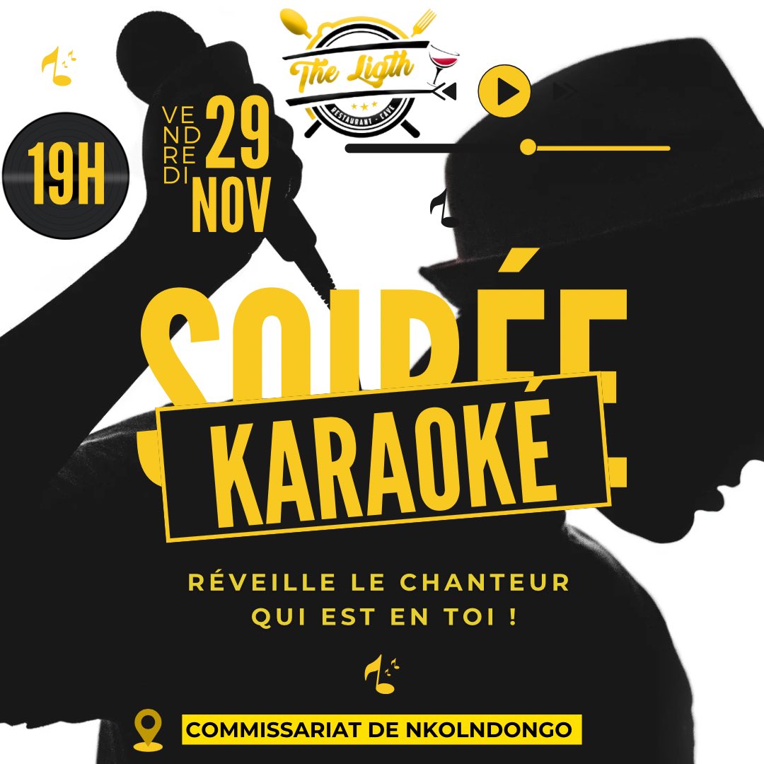 The_lightRC's tweet photo. 🚨 Nouveauté au Restaurant-Cave THE LIGHT 🚨  
Ce vendredi, c'est la SOIRÉE KARAOKÉ !  
Viens briller et montre-nous tes talents de star ⭐️

#TheLight #TT237 #Yaounde #Karaoke https://t.co/yoWVkZWds2