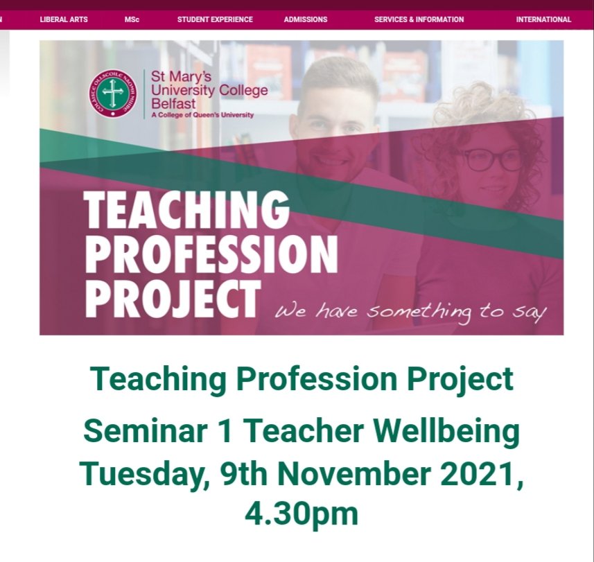 Dr Maria Stewart (@mstewartulster1) on Twitter photo At a training course today with school leaders in attendance...reminded me of the importance of wellbeing & balancing workload. Thought I'd repost link to recording of Teaching Profession Project <a href="/StMarys_Belfast/">St Mary’s University College Belfast</a> Also link to a literature review I completed on the topic At a training course today with school leaders in attendance...reminded me of the importance of wellbeing & balancing workload. Thought I'd repost link to recording of Teaching Profession Project <a href="/StMarys_Belfast/">St Mary’s University College Belfast</a> Also link to a literature review I completed on the topic
