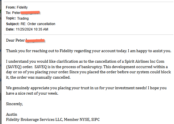 Invest_wPurpose's tweet photo. @SpiritAirlines Got a response from Fidelity, totally UNACCEPTABLE and NO I don't trust you for my investment needs. Thanks for the missed opportunity
#fidelity #Brokers $SAVEQ #SAVEQ https://t.co/RdaOxBhXsN