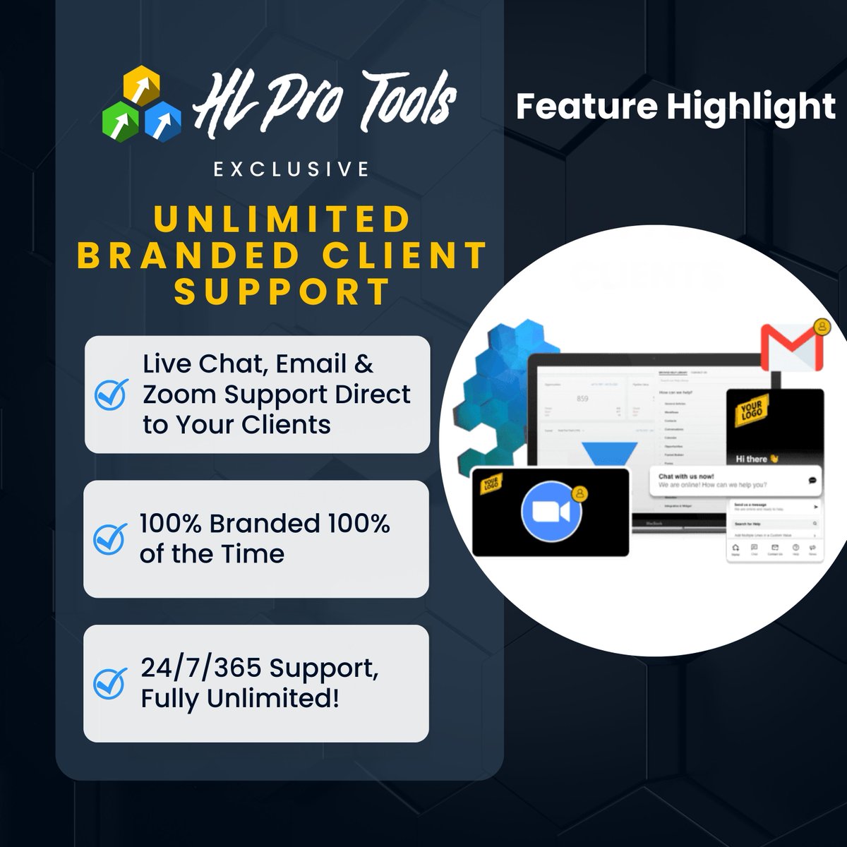 HLProTools's tweet photo. FEATURE HIGHLIGHT
If you want to make your life 1000x easier by letting us handle client support (with totally done-for-you support =from highly trained HighLevel experts 24/7), then you'll love our branded support. Visit https://t.co/sd5CxTqJXl to sign up today! https://t.co/98JFN7ugR2