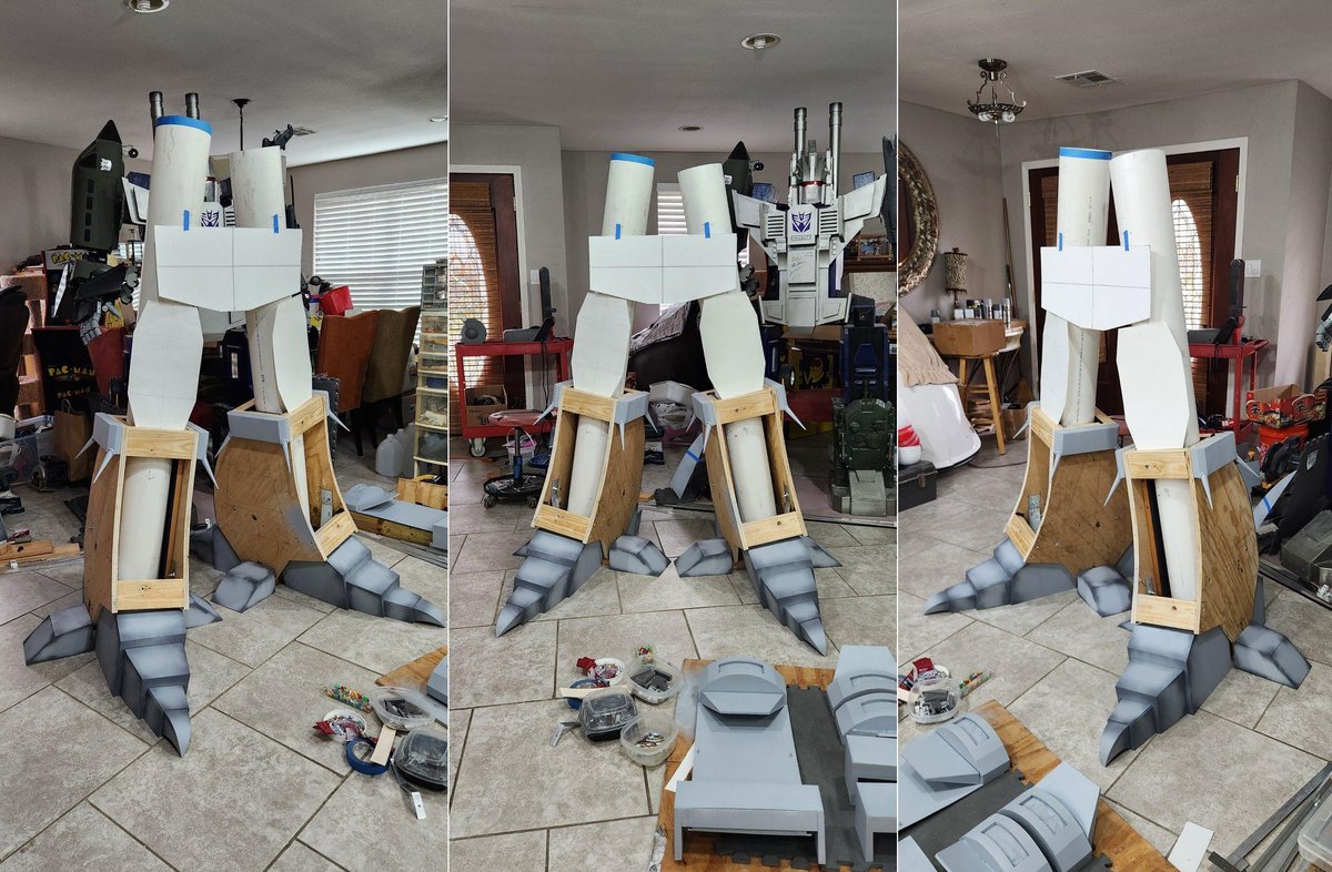 KingbotCustoms's tweet image. I got so excited about finally getting to the mid-section yesterday, I went ahead & cut the upper-thigh templates just to get a peek at the proportions. ๐ท๐ท 2nd template I cut seems to be spot-on, so I'm gonna go with this for now & start paneling around the pipe.๐