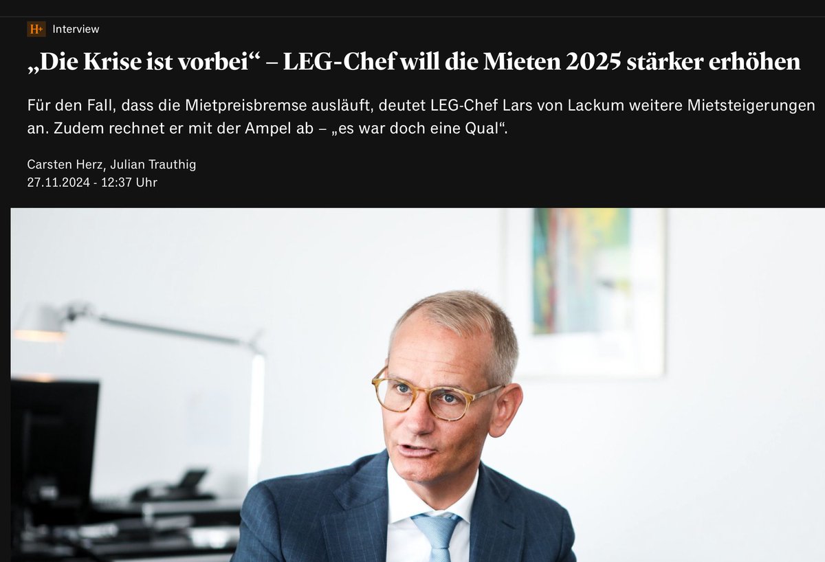 Die Mieten steigen und steigen. Der Boss des großen Wohnkonzerns LEG, von Lackum, kündigt an nach Auslaufen der Mietpreispreisbremse die Mieten stärker anzuheben. Genau deshalb brauchen eine starke Mietpreisbremse und mehr Investitionen in bezahlbares Wohnen.