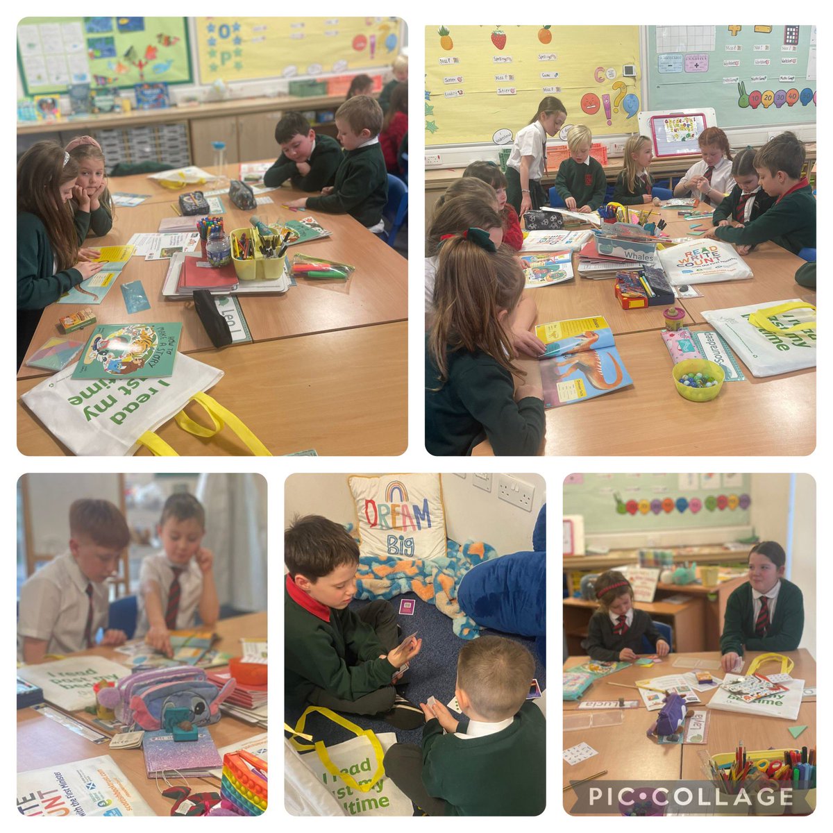 StCharlesNewton's tweet photo. P5 helped P2 to explore their #ReadWriteCount bags. They played games and read lots of stories! ๐ ๐ ๐ฒ #literacy #numeracy @scottishbktrust @BookWeekScot https://t.co/yCnWzrJ1Kp