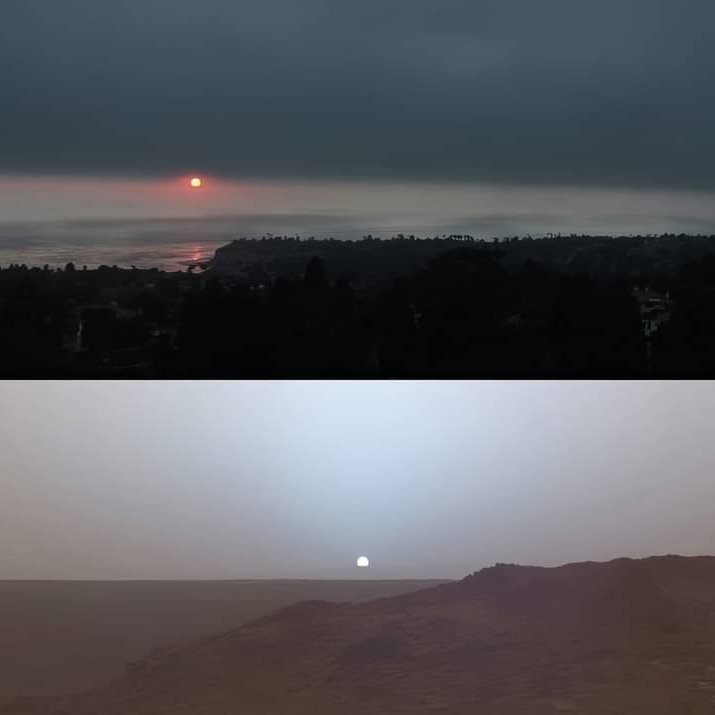 TheMarsSociety's tweet image. A sunset on Earth and a sunset on Mars. Both lovely!

@MAstronomers #marsexploration #futureofhumanity