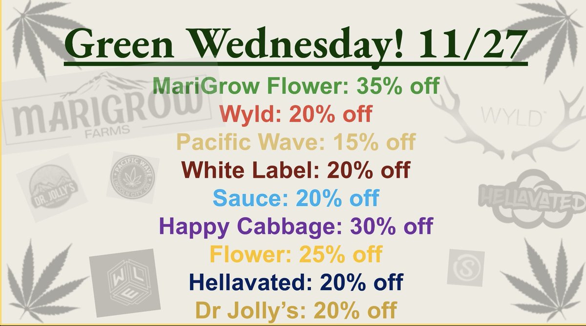 Verdazepdx's tweet photo. 💚 Celebrate Green Wednesday with us in Multnomah Village! Come by Verdaze for great deals on all your favorite cannabis products. See you today! Up to 35% off products for the Holidaze 🌿✨ #GreenWednesday #Portland #Cannabis #Verdaze https://t.co/fKEkuateH9