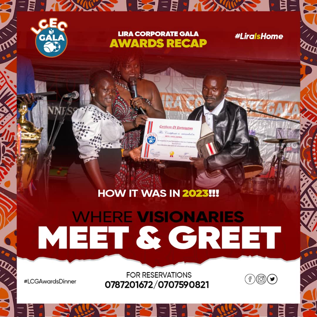 Lira Corporate Gala's Awards Dinner 2024

Where Visionaries Meet and Greet.

Join us on December 13th at Lira City Gardens for an evening of inspiration, celebration, and connection.
<a href="/lcecofficial/">Lira City Elites Club</a> <a href="/Queenanyaka/">QUEEN</a> <a href="/OwinyOfficial/">O Pius Owiny</a>