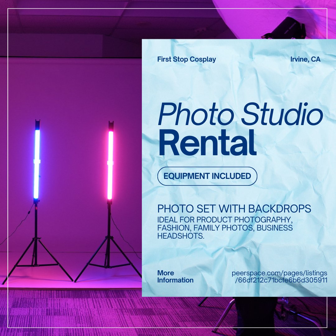 1stStopCosplay's tweet photo. We won't gatekeep! Rent our photography studio and equipment! 📸 Ideal for product and fashion photography, business headshots, family portraits, and more! 

Contact us or visit our Peerspace listing for more details!
https://t.co/YT1OHsqvmc

#peerspace #photography #photostudio https://t.co/7Cr6YLzIzP