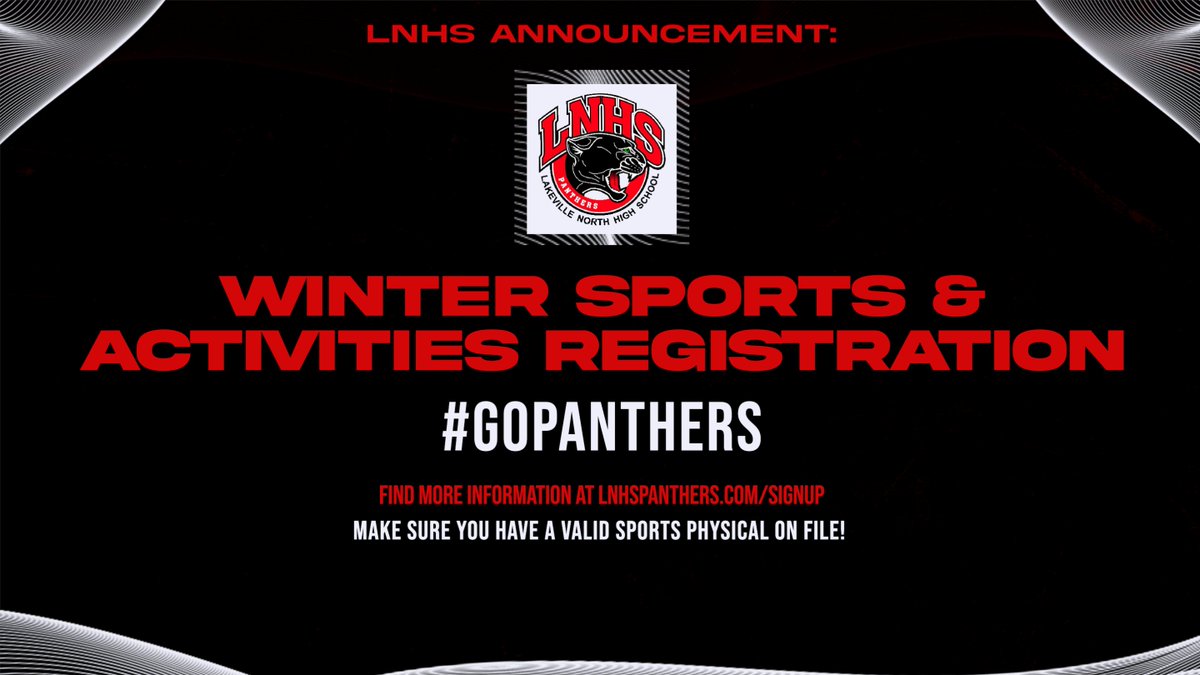 Lakeville North High School (@lnhs_panthers) on Twitter photo Winter Registration for Activities and Athletics is Open! Find more information at lnhspanthers.com/signup. Make sure you have a valid sports physical on file. Sports physicals can be emailed to lisa.krohnberg@isd194.org. Winter Registration for Activities and Athletics is Open! Find more information at lnhspanthers.com/signup. Make sure you have a valid sports physical on file. Sports physicals can be emailed to lisa.krohnberg@isd194.org.