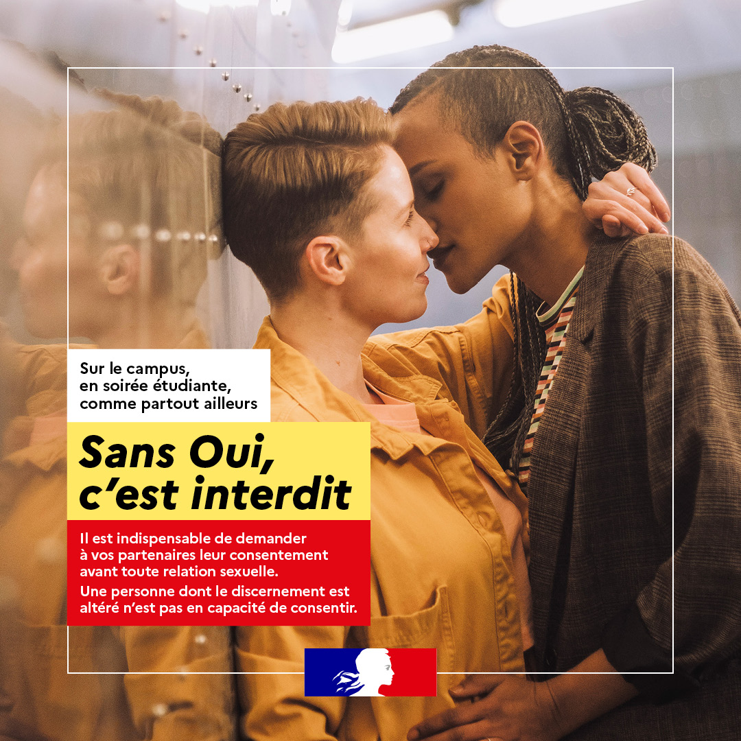 Bordeaux INP (@bordeauxinp) on Twitter photo 📢 Le ministère lance la campagne nationale "Sans oui, c’est interdit" pour lutter contre les violences sexistes et sexuelles dans l'enseignement supérieur. Suite à l'enquête MILDECA, l’accent est mis sur l'alcool et l'altération du consentement. 
#Consentement #VSS 📢 Le ministère lance la campagne nationale "Sans oui, c’est interdit" pour lutter contre les violences sexistes et sexuelles dans l'enseignement supérieur. Suite à l'enquête MILDECA, l’accent est mis sur l'alcool et l'altération du consentement. 
#Consentement #VSS