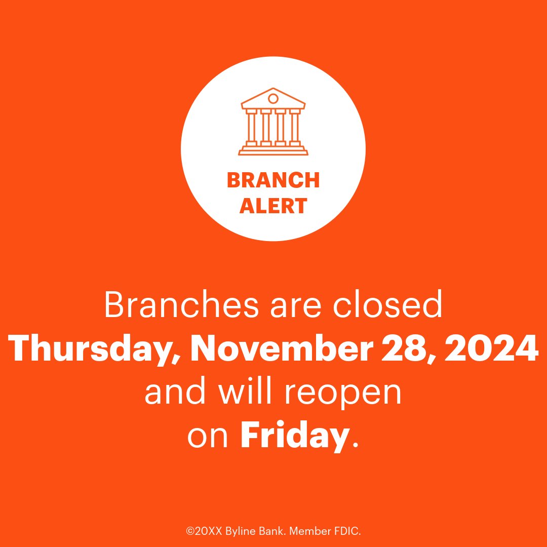 We’re thankful to be a part of this community—Happy Thanksgiving!

All Byline branches are closed in observance of the holiday, but you can always bank online or through our app.
