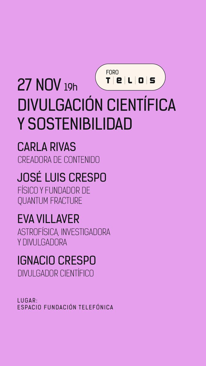 EspacioFTef's tweet photo. 🔴 ¡Empieza un nuevo #ForoTelos! 

Sigue en vivo a @QuantumFracture, @villavrr, la instagramer del mundo rural Carla Rivas y @SdeStendhal en este debate sobre la construcción del pensamiento crítico a través de la divulgación. 📹 👇🏻https://t.co/dlOeFd3NYJ

@revistatelos https://t.co/XdqkeEwZja