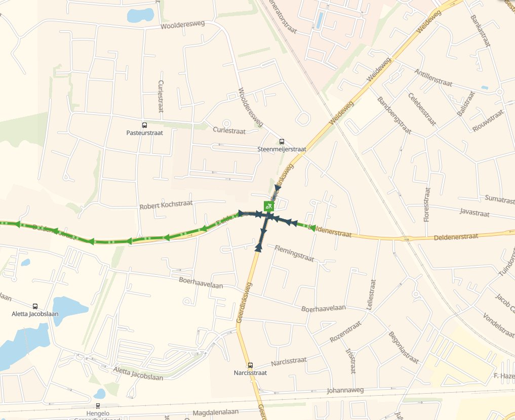 Van donderdag 28 november 19.00 tot vrijdag 29 november 06.00 uur werken we op het kruispunt Deldenerstraat / Geerdinksweg / Weideweg aan het herstellen van een zweepmast. De Deldenerstraat en de Geerdinksweg kun je gewoon gebruiken. Je kunt de Weideweg niet in- of uitrijden.