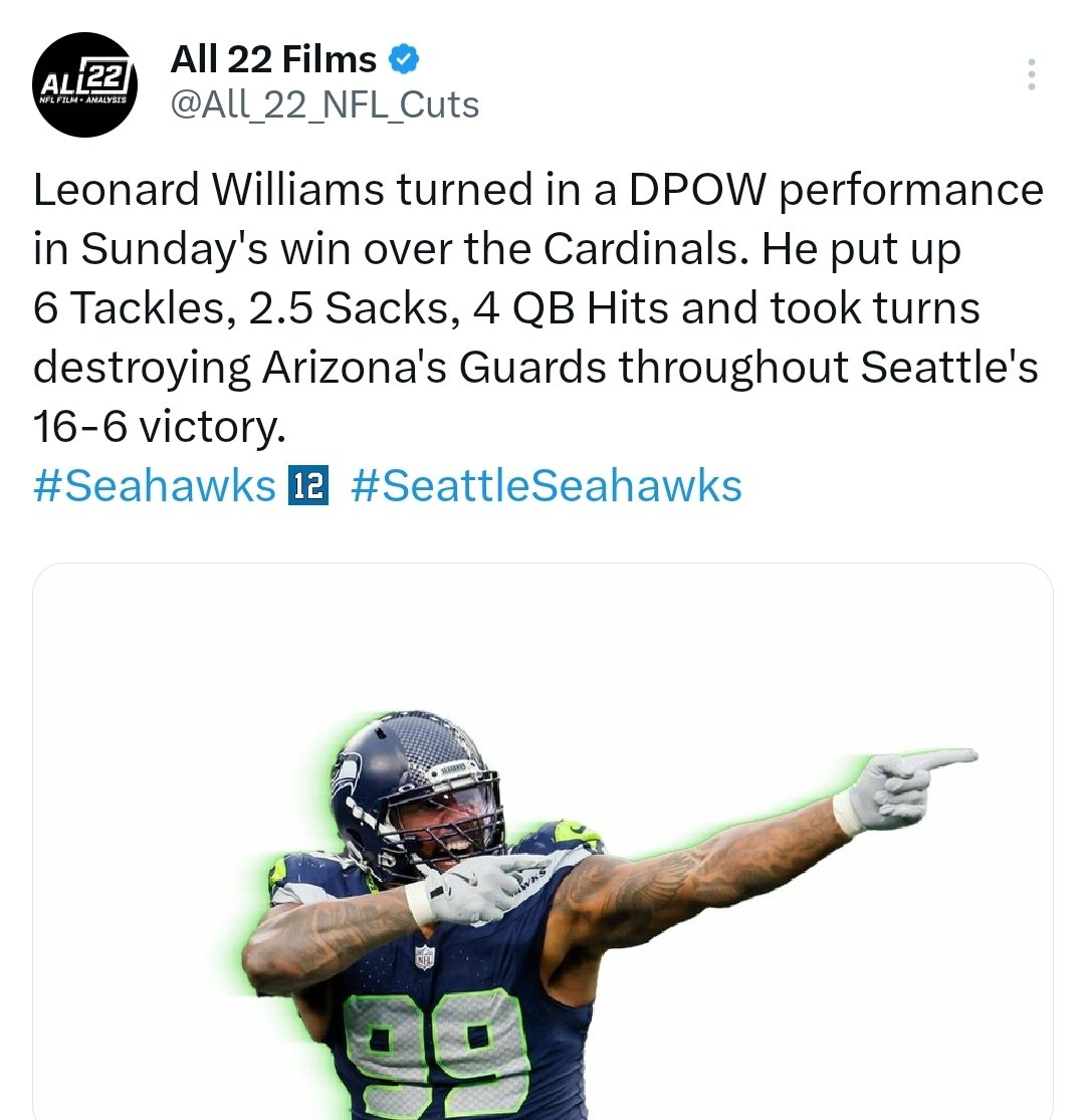 SettingTheEdge's tweet photo. @RichEisenShow Leo "Big Cat" Williams obliterates the entire high flying Cardinals offense including 3 TFLs &amp; a complete embarrassment of T Paris Campbell from the edge for a sack, all above &amp; beyond what's below &amp; you continue with your #ECSMEC pablum? #DoBetter https://t.co/0CJjrV0HhZ