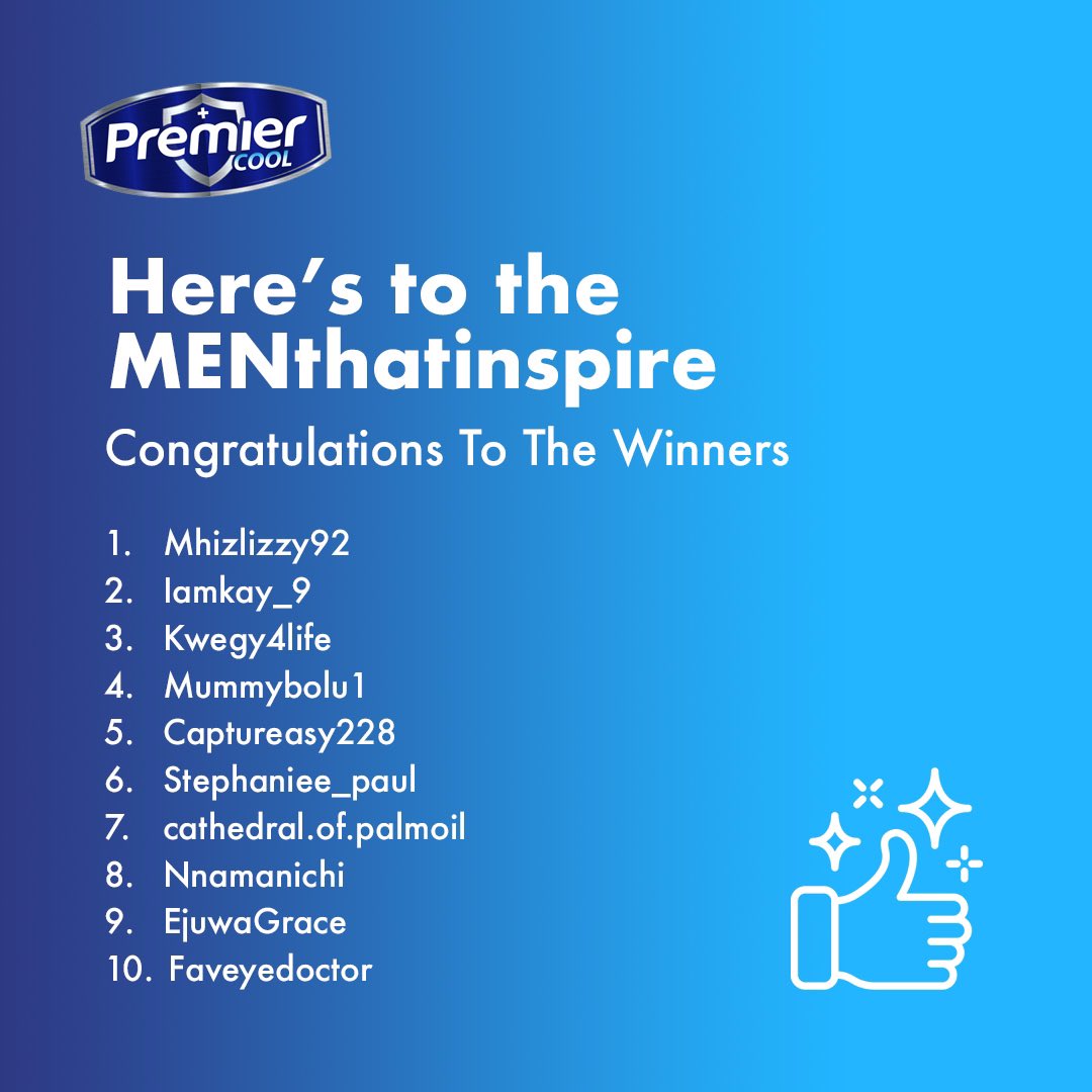 PremierCoolNG's tweet photo. Shoutout to everyone who shared the incredible stories of the men who inspire them.
Congratulations to the winners ๐ฅณWeโre proud to celebrate these inspiring men and their amazing stories.
#PremierCool
#PremiercoolMEN
#Menthatinspire https://t.co/iVOmmgpNbF