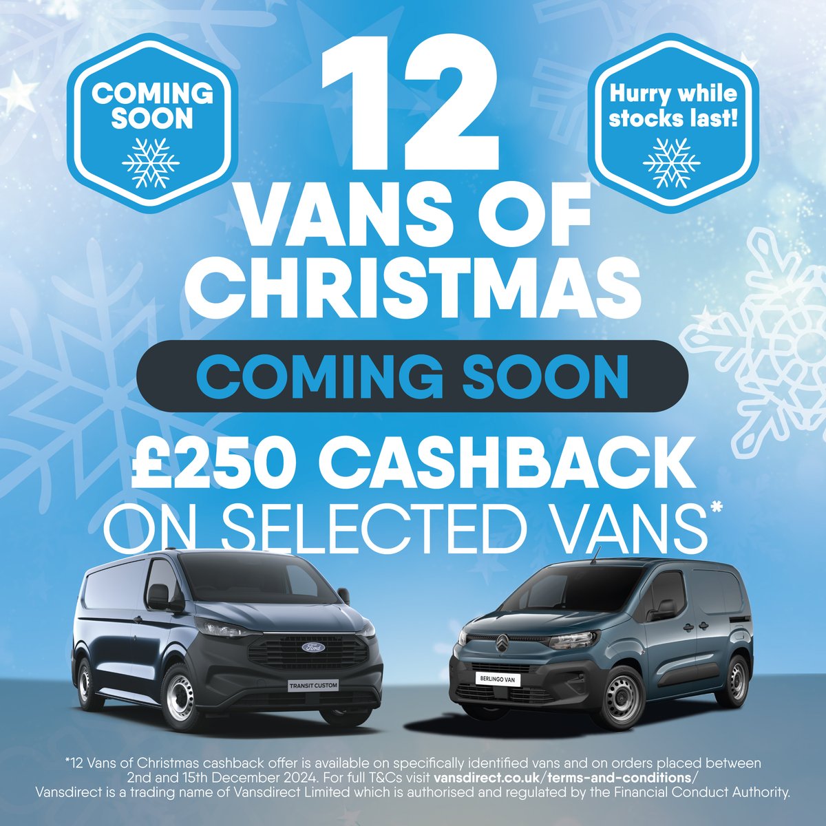 Christmas is coming early at Vansdirect...🎁

Our '12 Vans of Christmas' deals arrive NEXT WEEK! ❄️

💰 £250 Cashback on selected vans
⏰ 2nd - 15th December
⚠️ Limited stock available

 Get ready to grab a bargain &gt;&gt; vansdirect.co.uk/12-vans-of-chr…

#Vansdirect #12VansOfChristmas