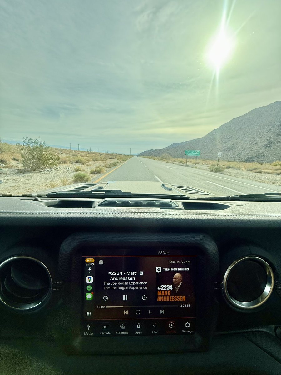 Listening to <a href="/pmarca/">Marc Andreessen 🇺🇸</a> and <a href="/joerogan/">Joe Rogan</a> on my way to Palm Springs