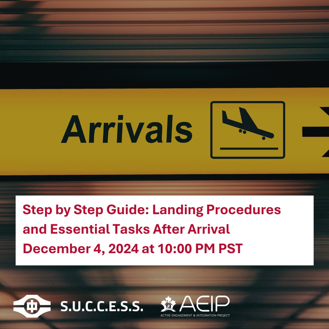 Join our webinar on December 4th for a step-by-step guide on landing procedures and essential tasks after arrival. From obtaining key documents to settling into your community,we've got you covered! Register now to ensure a smooth transition.  aeipsuccess.ca
#aeipsuccess