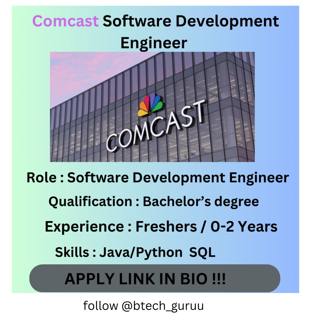 Ravipadala49's tweet photo. Comcast is hiring for Software Development Engineer 
#Jobs #Career #JobOpening #JobAlert #Employment #JobSearch #Recruitment #Hiring #JobVacancy #DreamJob https://t.co/7GAWX23GiY